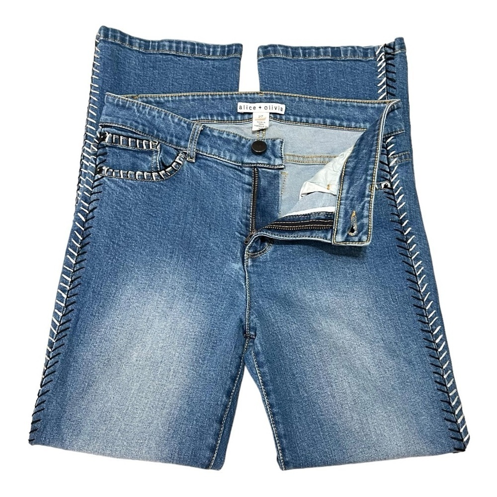 Alice + Olivia Side Stitch Boho Stretch Premium Denim Ankle Flare Jeans Women 27 - Picture 7 of 11